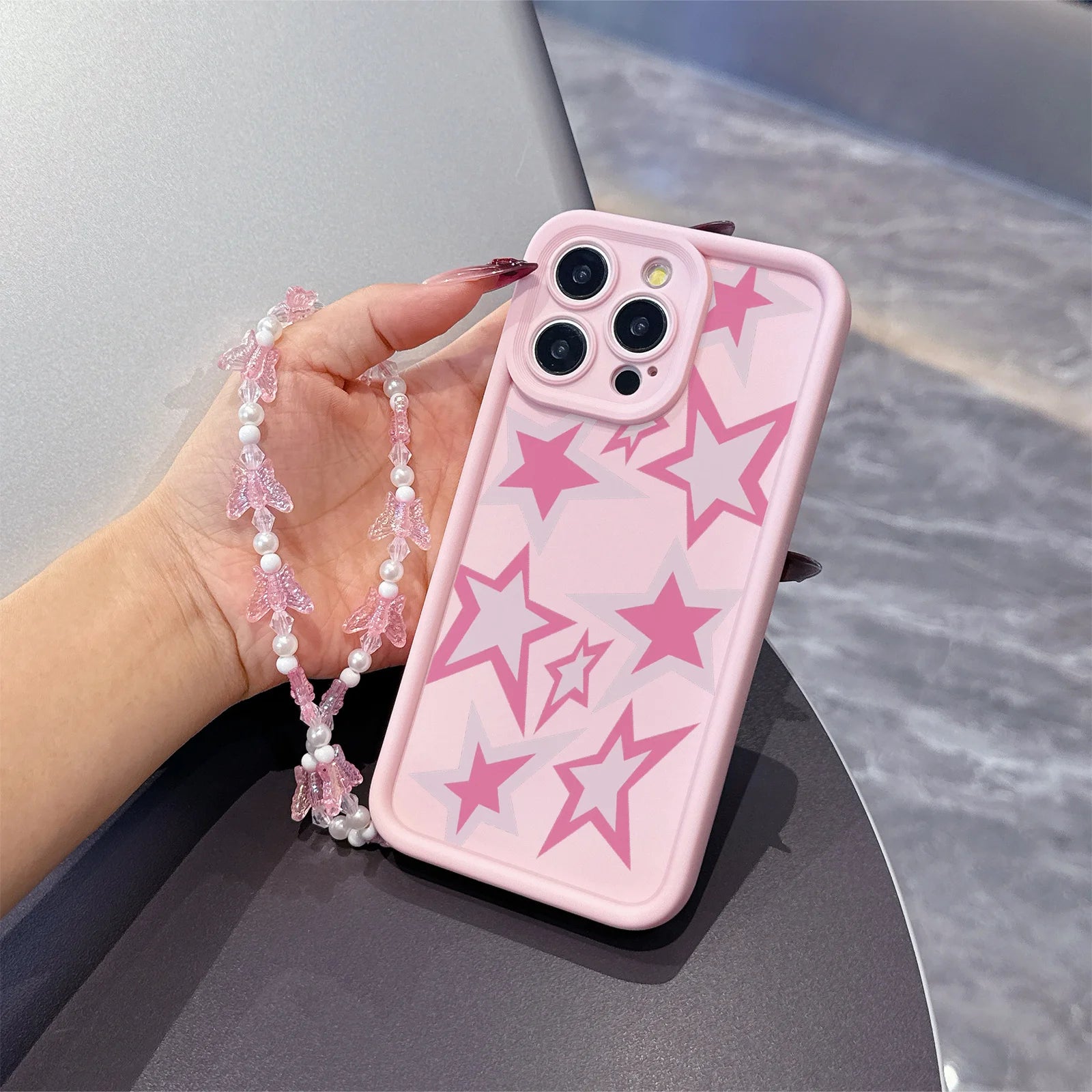 Sweet Star Pattern Phone Case For iPhone 13 17 16 15 14 12 11 Pro Max For iPhone 14 15 16 8 7 Plus XS XR X Lanyard TPU Fundas