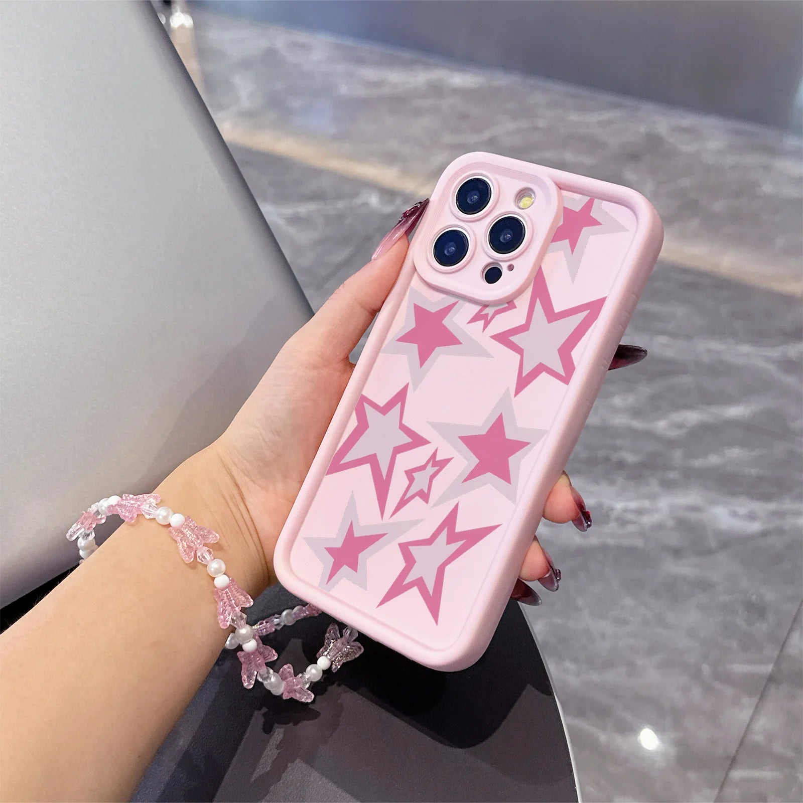 Sweet Star Pattern Phone Case For iPhone 13 17 16 15 14 12 11 Pro Max For iPhone 14 15 16 8 7 Plus XS XR X Lanyard TPU Fundas