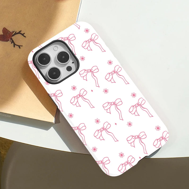 Fcicicase Bow Knots Phone Case For iPhone 17 Air 15 16 14 Plus 13 12 11 Pro Max For Magsafe Wireless Charger Magnetic Cover