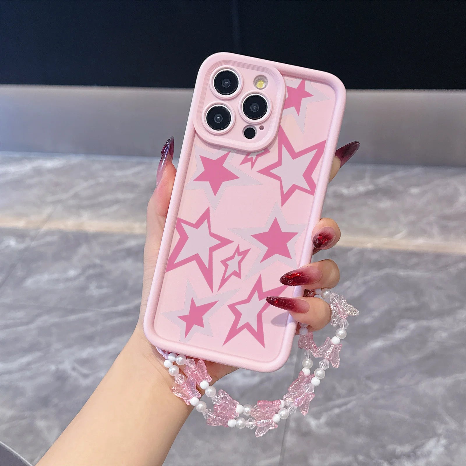 Sweet Star Pattern Phone Case For iPhone 13 17 16 15 14 12 11 Pro Max For iPhone 14 15 16 8 7 Plus XS XR X Lanyard TPU Fundas